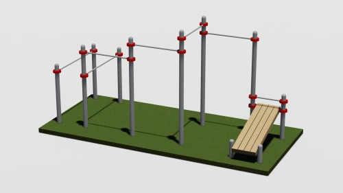 Четыре турника, брусья и скамья для пресса