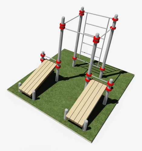 Две скамьи, шведская стенка и три турника