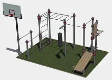 Два турника, брусья, шведская стенка,  скамья для пресса и вертикальный пресс. 